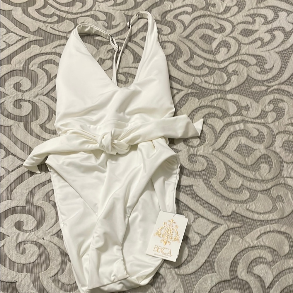 BECCA White One Piece Swimsuit with Plunging V-Neck